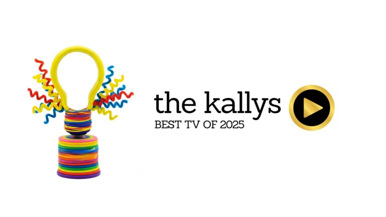 The Kallys 2025 - Kalle Ryan's awards for the best TV of 2025. Multicoloured handmade trophy that looks like a lightbulb. Best TV and Streaming shows of 2025.